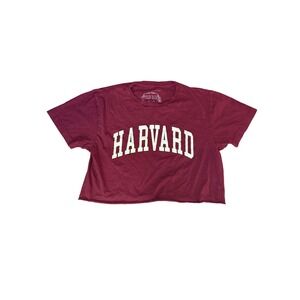 Harvard University T Shirt Women M Maroon Cropped Short Sleeve Preppy Academia